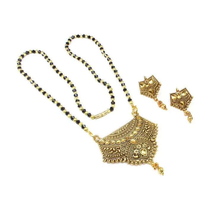 Karizma Jewels Necklaces Designer Indian Mangalsutra black beads necklace earrings set gift for wife