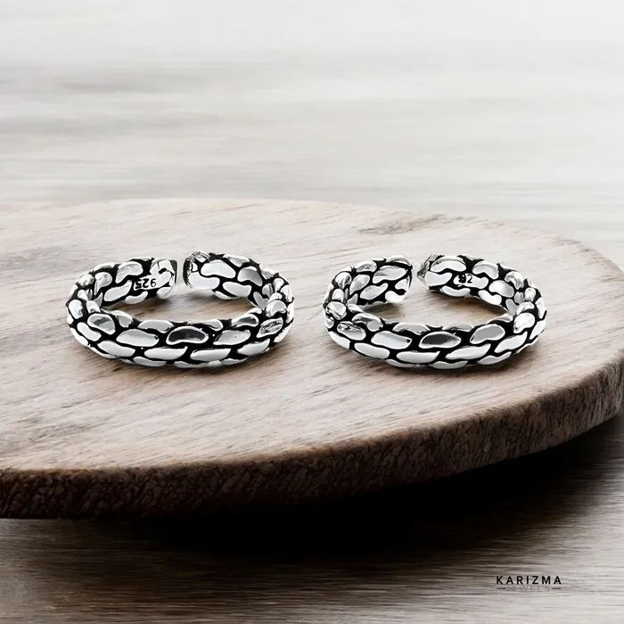 Karizma Jewels Rings 925 Sterling Silver Indian Block Pattern women Oxidized foot toe rings band Pair Karizma Jewels Rings 925 Sterling Silver Indian Block Pattern women Oxidized foot toe rings band Pair