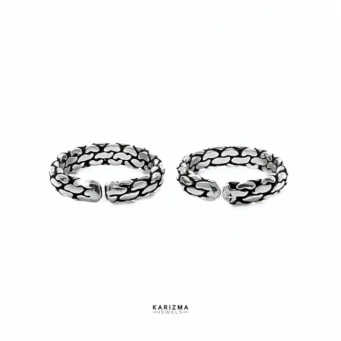 Karizma Jewels Rings 925 Sterling Silver Indian Block Pattern women Oxidized foot toe rings band Pair