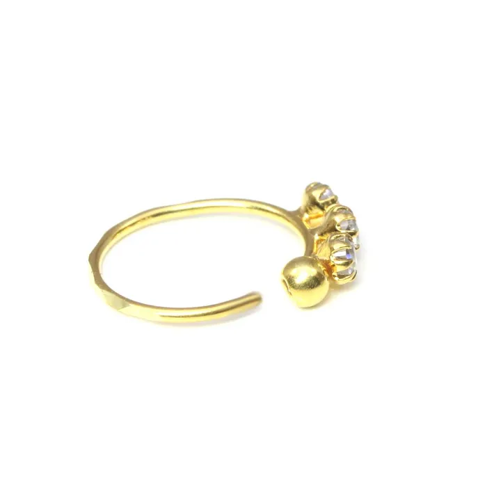 Karizma Jewels Rings Ethnic Indian 3 CZ Studded Nose Hoop Ring 14k Solid Real Yellow Gold 22g