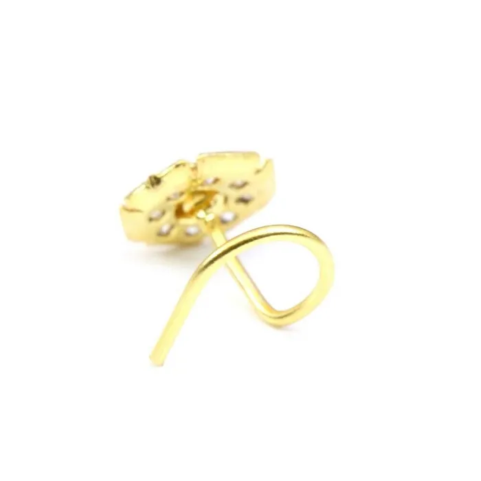 Karizma Jewels Rings Gold Plated Indian Flower Nose Stud CZ corkscrew piercing nose ring