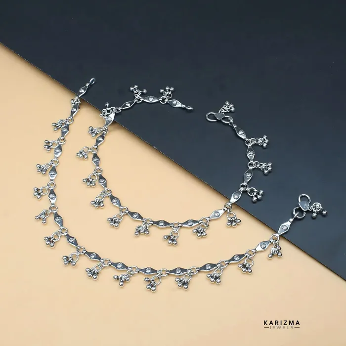 Karizma Jewels Rings Indian women Excellent gifting 925 Sterling Silver Antique Oxidised Anklets Pair 10 Karizma Jewels Rings Indian women Excellent gifting 925 Sterling Silver Antique Oxidised Anklets Pair 10