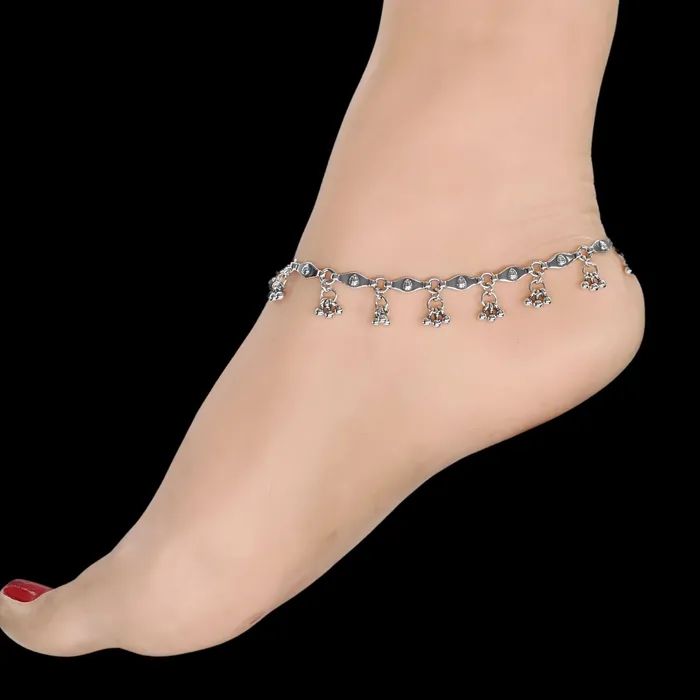 Karizma Jewels Rings Indian women Excellent gifting 925 Sterling Silver Antique Oxidised Anklets Pair 10