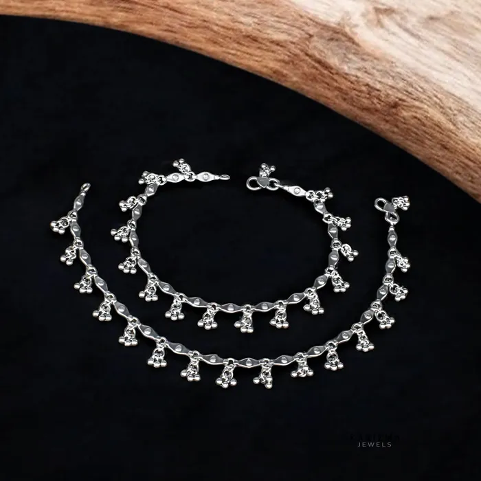 Karizma Jewels Rings Indian women Excellent gifting 925 Sterling Silver Antique Oxidised Anklets Pair 10