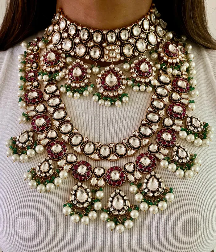 Maharani Afia Double Layer Emerald Ruby Polki Kundan Pearl Drop Necklace Set Aiza Polki Ruby Pearl Emerald Drops Necklace Set 2Necklace 2Earrings 1Mang Tika PRERTO ECOMMERCE PRIVATE LIMITED Necklaces Maharani Afia Double Layer Emerald Ruby Polki Kundan Pearl Drop Necklace Set Aiza Polki Ruby Pearl Emerald Drops Necklace Set 2Necklace 2Earrings 1Mang Tika PRERTO ECOMMERCE PRIVATE LIMITED Necklaces