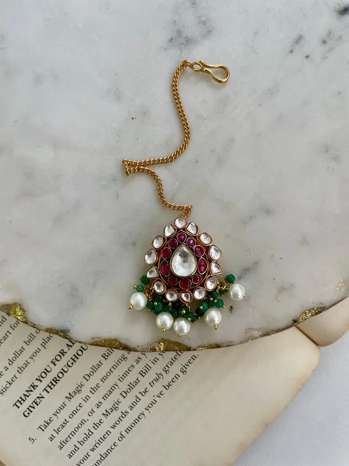 Maharani Afia Double Layer Emerald Ruby Polki Kundan Pearl Drop Necklace Set Aiza Polki Ruby Pearl Emerald Drops Necklace Set 2Necklace 2Earrings 1Mang Tika PRERTO ECOMMERCE PRIVATE LIMITED Necklaces
