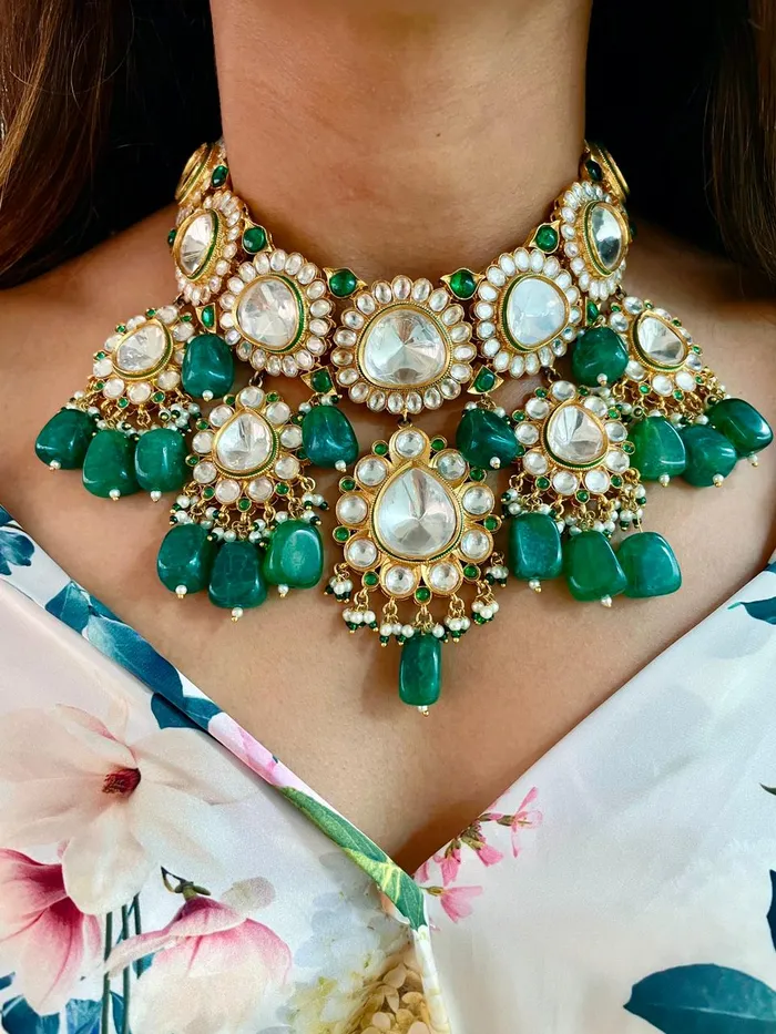 Maharani Emerald Polki Kundan Tumblr Necklace Set Necklace Earrings PRERTO ECOMMERCE PRIVATE LIMITED Necklaces Maharani Emerald Polki Kundan Tumblr Necklace Set Necklace Earrings PRERTO ECOMMERCE PRIVATE LIMITED Necklaces