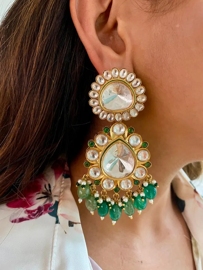 Maharani Emerald Polki Kundan Tumblr Necklace Set Necklace Earrings PRERTO ECOMMERCE PRIVATE LIMITED Necklaces