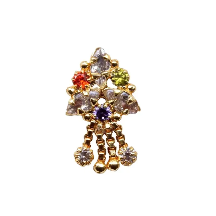 Multicolor Dangle Gold Plated Indian Nose Stud CZ Push Pin Karizma Jewels Earrings