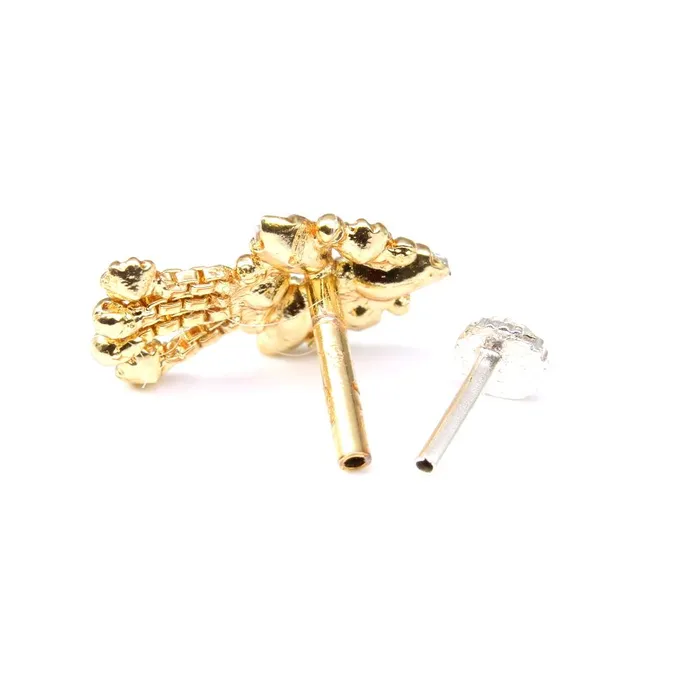 Multicolor Dangle Gold Plated Indian Nose Stud CZ Push Pin Karizma Jewels Earrings