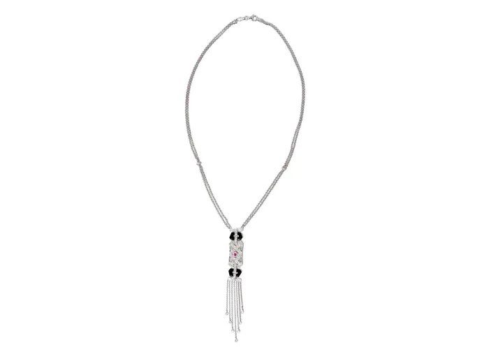 Necklaces 14k White Gold Diamond Ruby Onyx Double Drop Chain Pendant Necklace Vintage by Misty Necklaces 14k White Gold Diamond Ruby Onyx Double Drop Chain Pendant Necklace Vintage by Misty