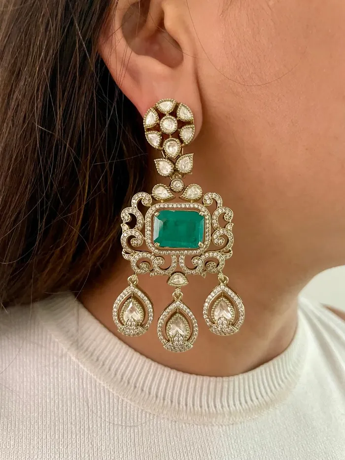 Necklaces Ayna Emerald Kundan Drops Necklace Set Necklace Earrings PRERTO ECOMMERCE PRIVATE LIMITED