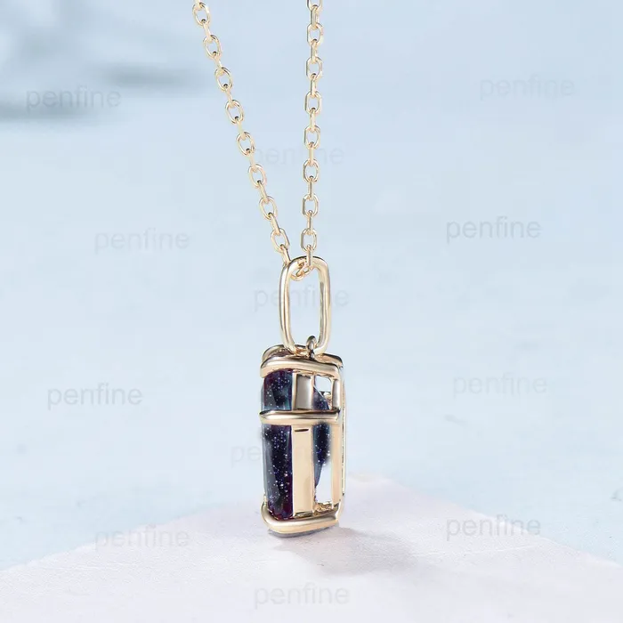 Necklaces PENFINE Dainty Coffin blue sandstone necklace solid 14k 18k rose gold vintage unique Personalized minimalist blue goldstone pendant anniversary gift Necklaces PENFINE Dainty Coffin blue sandstone necklace solid 14k 18k rose gold vintage unique Personalized minimalist blue goldstone pendant anniversary gift