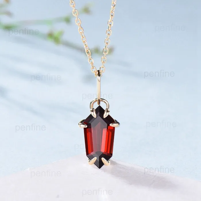 Necklaces PENFINE Shield cut garnet necklace solid 14k 18k rose gold vintage unique Personalized minimalist January birthstone pendant anniversary gift women Necklaces PENFINE Shield cut garnet necklace solid 14k 18k rose gold vintage unique Personalized minimalist January birthstone pendant anniversary gift women
