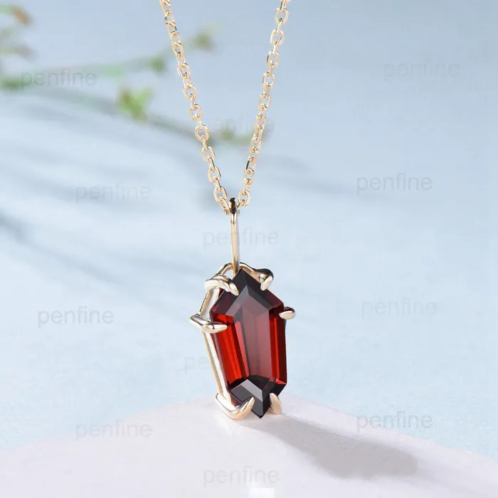 Necklaces PENFINE Shield cut garnet necklace solid 14k 18k rose gold vintage unique Personalized minimalist January birthstone pendant anniversary gift women Necklaces PENFINE Shield cut garnet necklace solid 14k 18k rose gold vintage unique Personalized minimalist January birthstone pendant anniversary gift women
