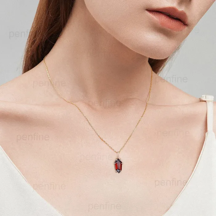 Necklaces PENFINE Shield cut garnet necklace solid 14k 18k rose gold vintage unique Personalized minimalist January birthstone pendant anniversary gift women Necklaces PENFINE Shield cut garnet necklace solid 14k 18k rose gold vintage unique Personalized minimalist January birthstone pendant anniversary gift women