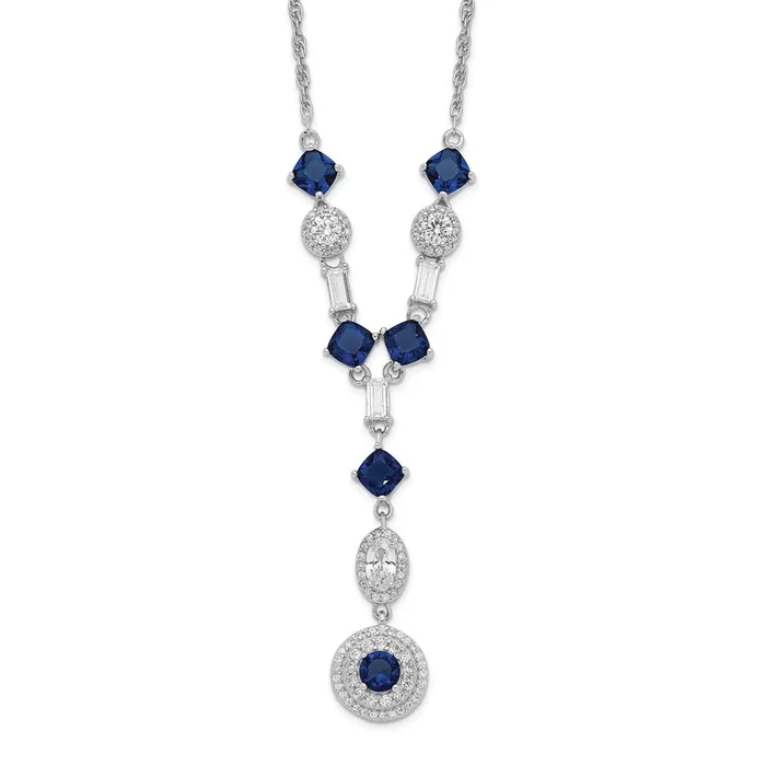 Necklaces WB Choice Jewelry Cheryl M SS Rhodiumplated Lab Blue Glass And CZ NecklaceWBCQCM152218 Necklaces WB Choice Jewelry Cheryl M SS Rhodiumplated Lab Blue Glass And CZ NecklaceWBCQCM152218