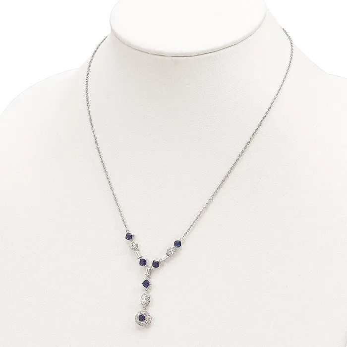 Necklaces WB Choice Jewelry Cheryl M SS Rhodiumplated Lab Blue Glass And CZ NecklaceWBCQCM152218 Necklaces WB Choice Jewelry Cheryl M SS Rhodiumplated Lab Blue Glass And CZ NecklaceWBCQCM152218