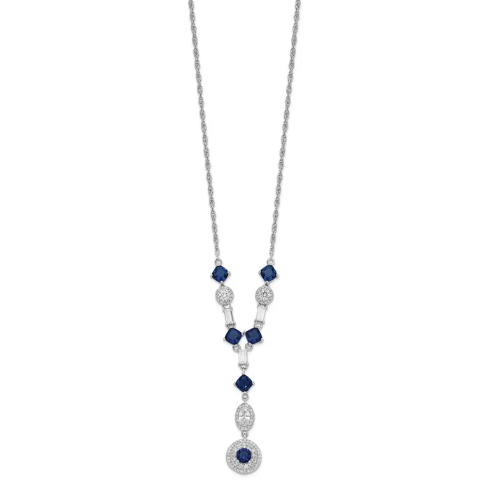 Necklaces WB Choice Jewelry Cheryl M SS Rhodiumplated Lab Blue Glass And CZ NecklaceWBCQCM152218 Necklaces WB Choice Jewelry Cheryl M SS Rhodiumplated Lab Blue Glass And CZ NecklaceWBCQCM152218