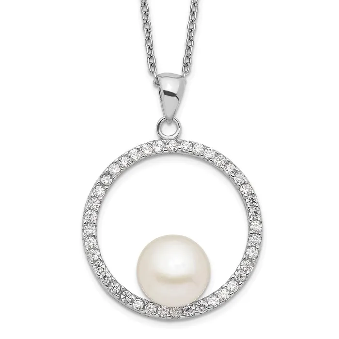Necklaces WB Choice Jewelry Sterling Silver Rhodium 89mm White FWC Pearl and CZ NecklaceWBCQH523117 Necklaces WB Choice Jewelry Sterling Silver Rhodium 89mm White FWC Pearl and CZ NecklaceWBCQH523117