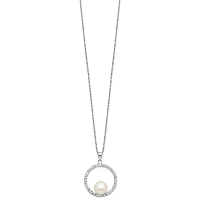 Necklaces WB Choice Jewelry Sterling Silver Rhodium 89mm White FWC Pearl and CZ NecklaceWBCQH523117 Necklaces WB Choice Jewelry Sterling Silver Rhodium 89mm White FWC Pearl and CZ NecklaceWBCQH523117
