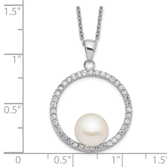 Necklaces WB Choice Jewelry Sterling Silver Rhodium 89mm White FWC Pearl and CZ NecklaceWBCQH523117 Necklaces WB Choice Jewelry Sterling Silver Rhodium 89mm White FWC Pearl and CZ NecklaceWBCQH523117