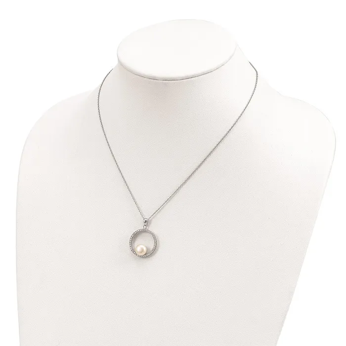 Necklaces WB Choice Jewelry Sterling Silver Rhodium 89mm White FWC Pearl and CZ NecklaceWBCQH523117 Necklaces WB Choice Jewelry Sterling Silver Rhodium 89mm White FWC Pearl and CZ NecklaceWBCQH523117