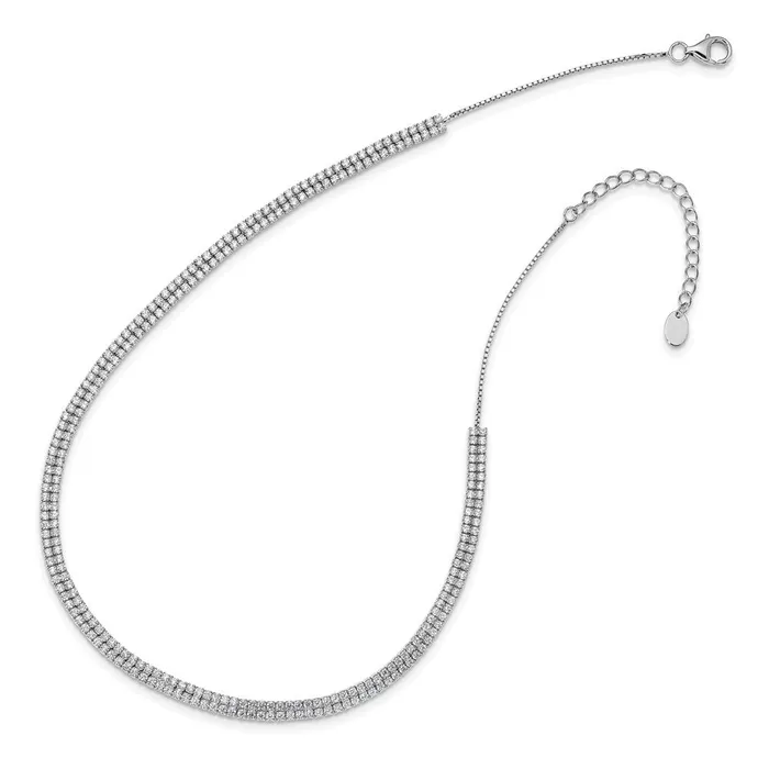 Necklaces WB Choice Jewelry Sterling Silver Rhodiumplated 2Row CZ w2in Ext NecklaceWBCQG493816 Necklaces WB Choice Jewelry Sterling Silver Rhodiumplated 2Row CZ w2in Ext NecklaceWBCQG493816