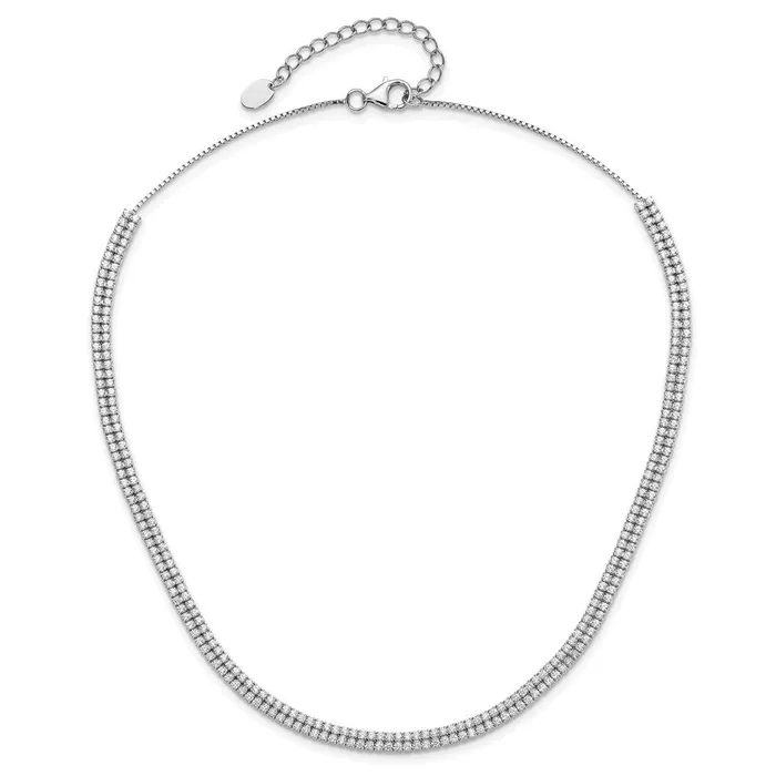 Necklaces WB Choice Jewelry Sterling Silver Rhodiumplated 2Row CZ w2in Ext NecklaceWBCQG493816 Necklaces WB Choice Jewelry Sterling Silver Rhodiumplated 2Row CZ w2in Ext NecklaceWBCQG493816