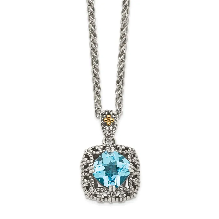 Necklaces WB Choice Jewelry Sterling Silver w 14K Accent Antiqued Light Swiss Blue Topaz NecklaceWBCQTC1617 Necklaces WB Choice Jewelry Sterling Silver w 14K Accent Antiqued Light Swiss Blue Topaz NecklaceWBCQTC1617