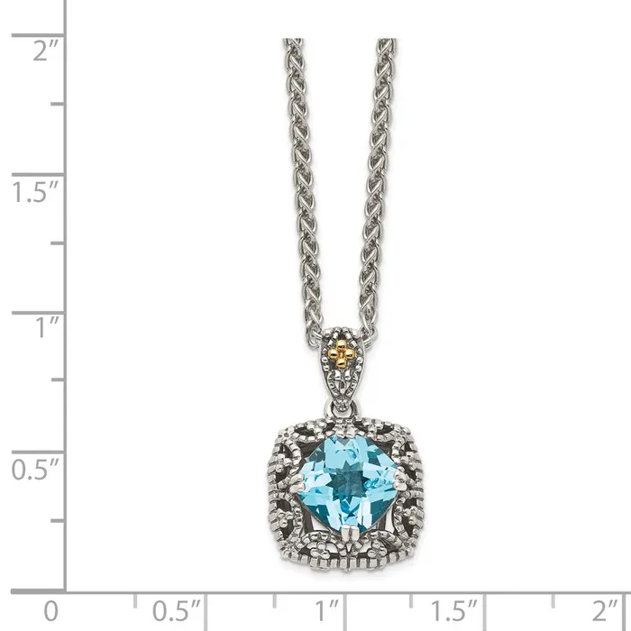 Necklaces WB Choice Jewelry Sterling Silver w 14K Accent Antiqued Light Swiss Blue Topaz NecklaceWBCQTC1617 Necklaces WB Choice Jewelry Sterling Silver w 14K Accent Antiqued Light Swiss Blue Topaz NecklaceWBCQTC1617