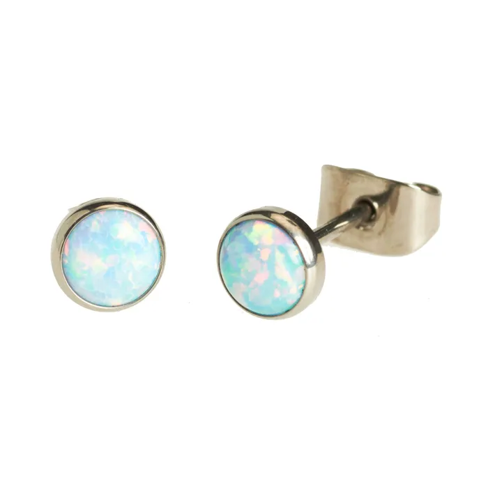 Pair Titanium Earrings Cornflower Blue Opal Halobes Earrings