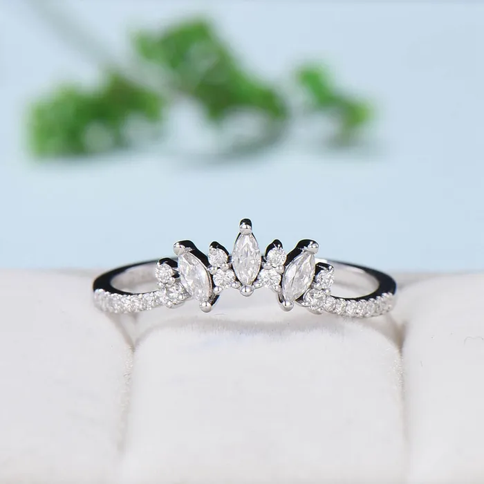 PENFINE Rings Moissanite Wedding Band Women Rose Gold Vintage Marquise Diamond Wedding Ring Unique Curved V Matching Band Stacking Bridal Promise gift PENFINE Rings Moissanite Wedding Band Women Rose Gold Vintage Marquise Diamond Wedding Ring Unique Curved V Matching Band Stacking Bridal Promise gift