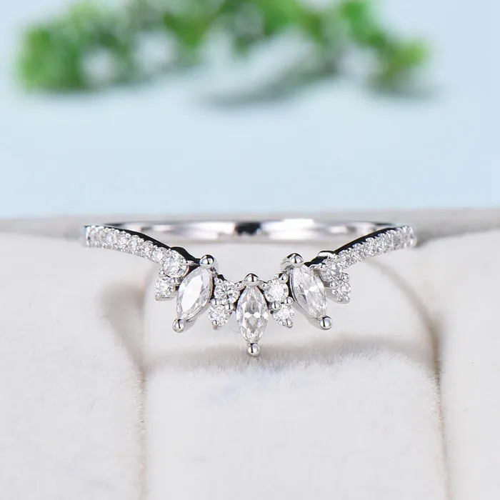PENFINE Rings Moissanite Wedding Band Women Rose Gold Vintage Marquise Diamond Wedding Ring Unique Curved V Matching Band Stacking Bridal Promise gift PENFINE Rings Moissanite Wedding Band Women Rose Gold Vintage Marquise Diamond Wedding Ring Unique Curved V Matching Band Stacking Bridal Promise gift