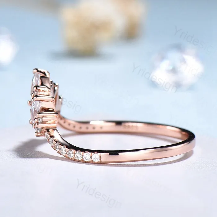 PENFINE Rings Moissanite Wedding Band Women Rose Gold Vintage Marquise Diamond Wedding Ring Unique Curved V Matching Band Stacking Bridal Promise gift PENFINE Rings Moissanite Wedding Band Women Rose Gold Vintage Marquise Diamond Wedding Ring Unique Curved V Matching Band Stacking Bridal Promise gift