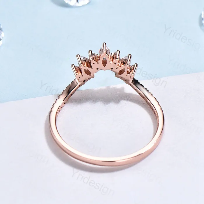 PENFINE Rings Moissanite Wedding Band Women Rose Gold Vintage Marquise Diamond Wedding Ring Unique Curved V Matching Band Stacking Bridal Promise gift PENFINE Rings Moissanite Wedding Band Women Rose Gold Vintage Marquise Diamond Wedding Ring Unique Curved V Matching Band Stacking Bridal Promise gift