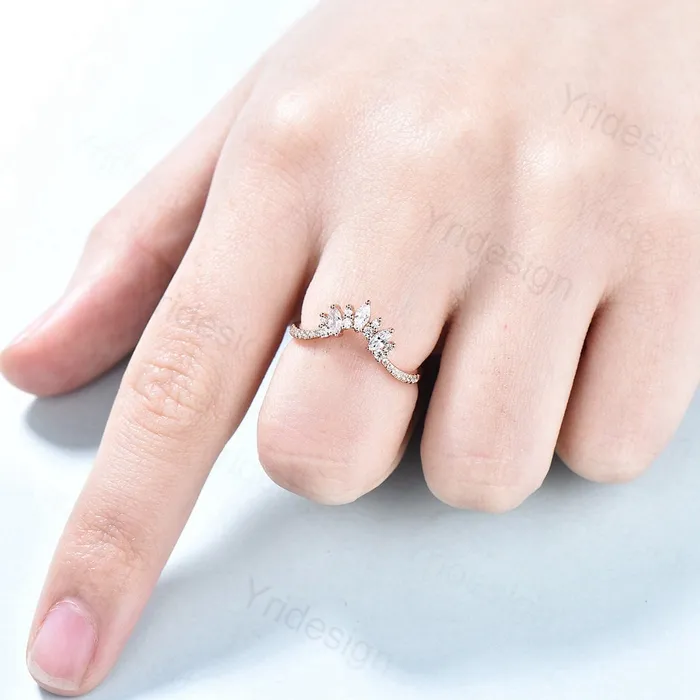 PENFINE Rings Moissanite Wedding Band Women Rose Gold Vintage Marquise Diamond Wedding Ring Unique Curved V Matching Band Stacking Bridal Promise gift PENFINE Rings Moissanite Wedding Band Women Rose Gold Vintage Marquise Diamond Wedding Ring Unique Curved V Matching Band Stacking Bridal Promise gift