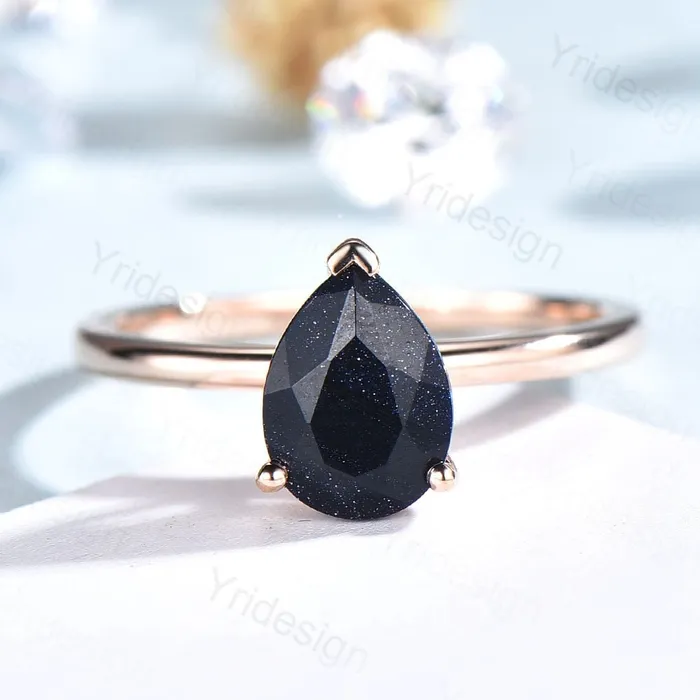 PENFINE Rings Solitaire Blue Sandstone Ring Dainty Pear Galaxy Engagement Ring Classic Galaxy Star Blue Ring Rose Gold For Women Simple Dainty bridal PENFINE Rings Solitaire Blue Sandstone Ring Dainty Pear Galaxy Engagement Ring Classic Galaxy Star Blue Ring Rose Gold For Women Simple Dainty bridal