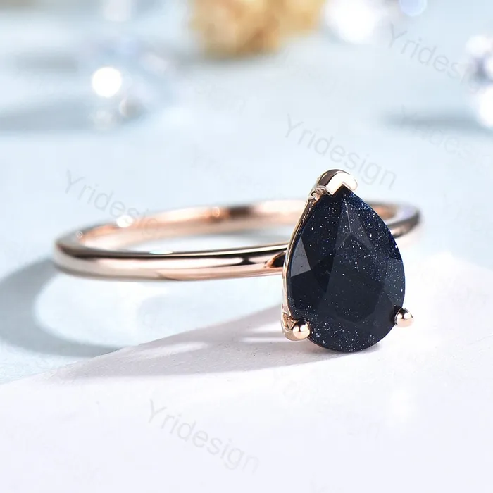 PENFINE Rings Solitaire Blue Sandstone Ring Dainty Pear Galaxy Engagement Ring Classic Galaxy Star Blue Ring Rose Gold For Women Simple Dainty bridal PENFINE Rings Solitaire Blue Sandstone Ring Dainty Pear Galaxy Engagement Ring Classic Galaxy Star Blue Ring Rose Gold For Women Simple Dainty bridal