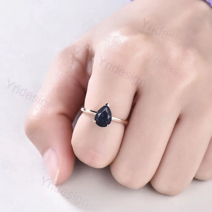 PENFINE Rings Solitaire Blue Sandstone Ring Dainty Pear Galaxy Engagement Ring Classic Galaxy Star Blue Ring Rose Gold For Women Simple Dainty bridal PENFINE Rings Solitaire Blue Sandstone Ring Dainty Pear Galaxy Engagement Ring Classic Galaxy Star Blue Ring Rose Gold For Women Simple Dainty bridal