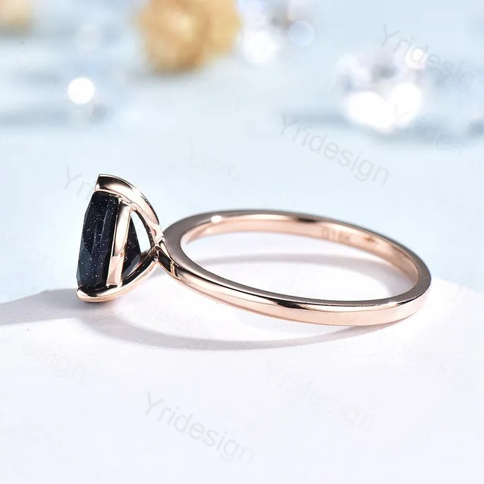 PENFINE Rings Solitaire Blue Sandstone Ring Dainty Pear Galaxy Engagement Ring Classic Galaxy Star Blue Ring Rose Gold For Women Simple Dainty bridal PENFINE Rings Solitaire Blue Sandstone Ring Dainty Pear Galaxy Engagement Ring Classic Galaxy Star Blue Ring Rose Gold For Women Simple Dainty bridal