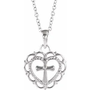 Platinum Youth Heart with Cross PendantR45398104PSTWBC WB Choice Jewelry Necklaces Platinum Youth Heart with Cross PendantR45398104PSTWBC WB Choice Jewelry Necklaces