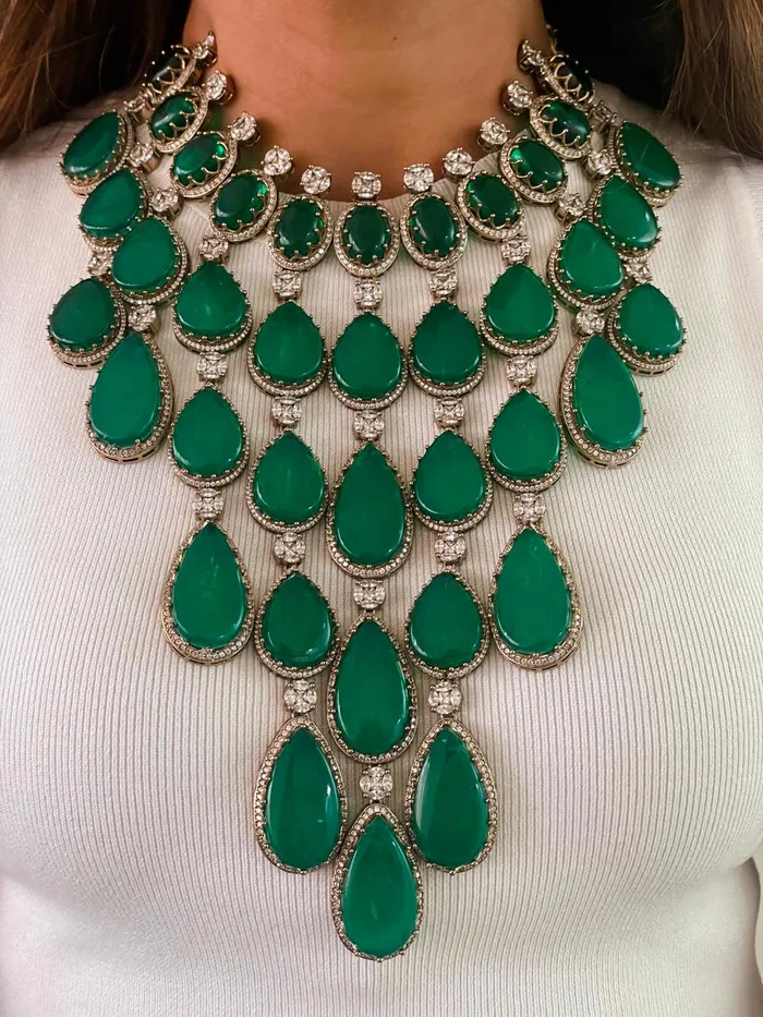 PRERTO ECOMMERCE PRIVATE LIMITED Necklaces Enchanted Emerald Statement Diamond Necklace Set Necklace Earrings PRERTO ECOMMERCE PRIVATE LIMITED Necklaces Enchanted Emerald Statement Diamond Necklace Set Necklace Earrings