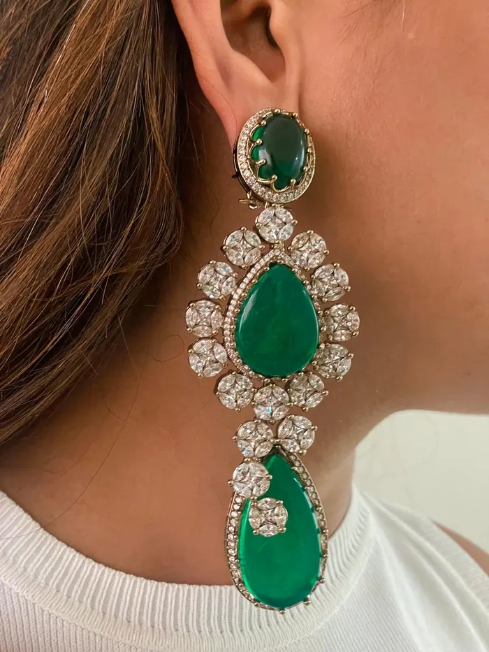 PRERTO ECOMMERCE PRIVATE LIMITED Necklaces Enchanted Emerald Statement Diamond Necklace Set Necklace Earrings