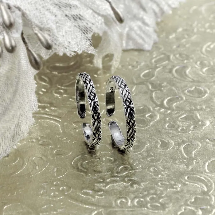 Real 925 Silver Oxidized Women foot toe rings band Pair Karizma Jewels Rings