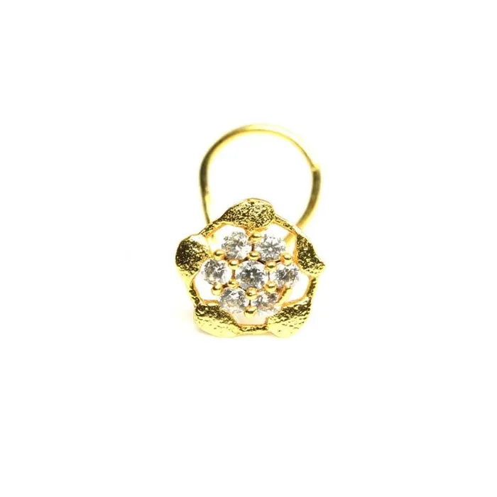 Rings Gold Plated Floral Women Nose Stud CZ Twisted nose ring 22g Karizma Jewels