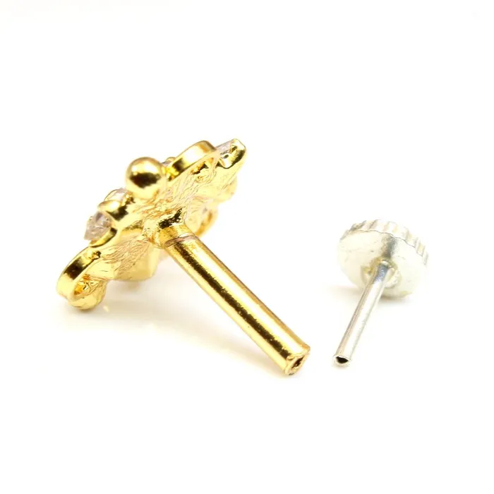 Rings Karizma Jewels 16g Indian Nose ring White CZ gold plated Piercing Nose stud push pin