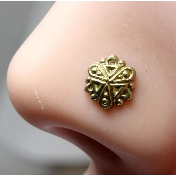 Rings Karizma Jewels Indian Nose Stud Antique gold finish nose ring corkscrew piercing ring l bend Rings Karizma Jewels Indian Nose Stud Antique gold finish nose ring corkscrew piercing ring l bend
