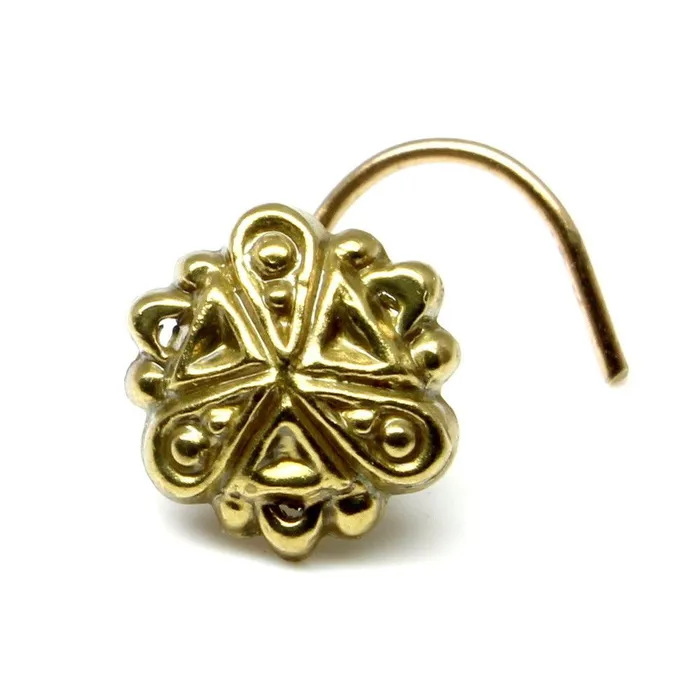 Rings Karizma Jewels Indian Nose Stud Antique gold finish nose ring corkscrew piercing ring l bend