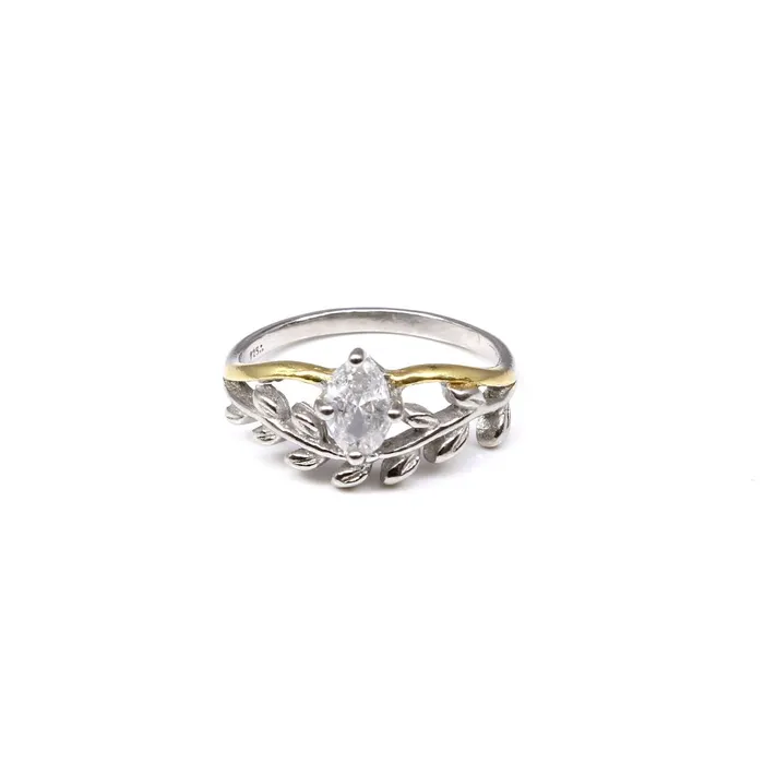 Rings Karizma Jewels Leaf Two tone 925 Sterling Silver white CZ women finger ring size 6 Rings Karizma Jewels Leaf Two tone 925 Sterling Silver white CZ women finger ring size 6